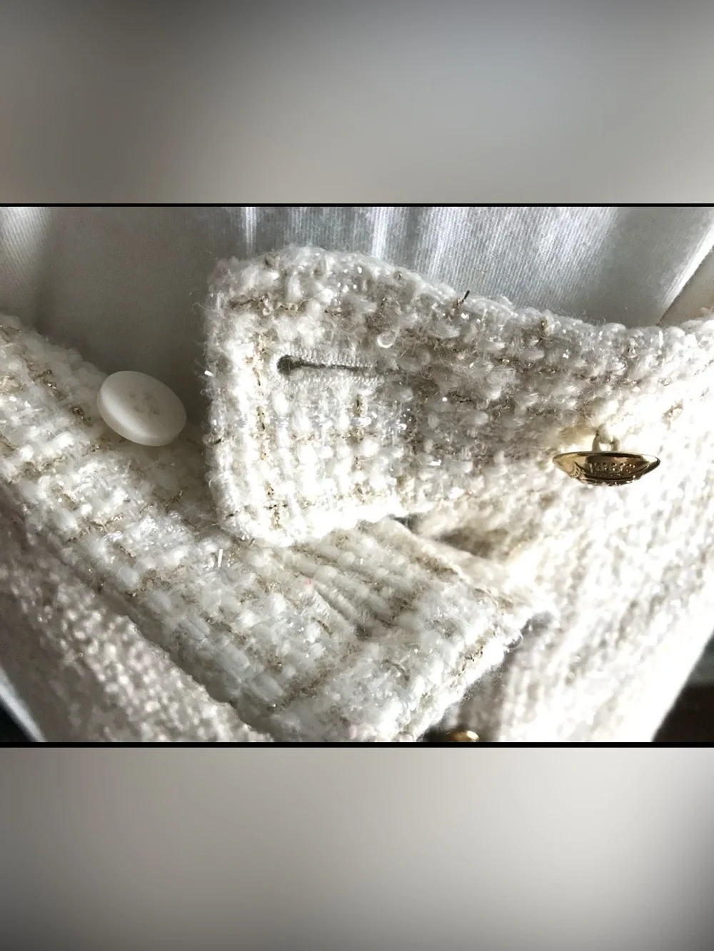 Talbots Dazzling Tweed A-Line Skirt Metallic Wool Blend Button Front Sz 14 Ivory